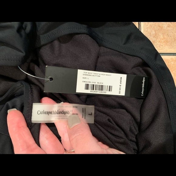 Catherine Malandrino Bikini with Twist Top and High Waist Bottoms in Black L NWT - Picture 4 of 7